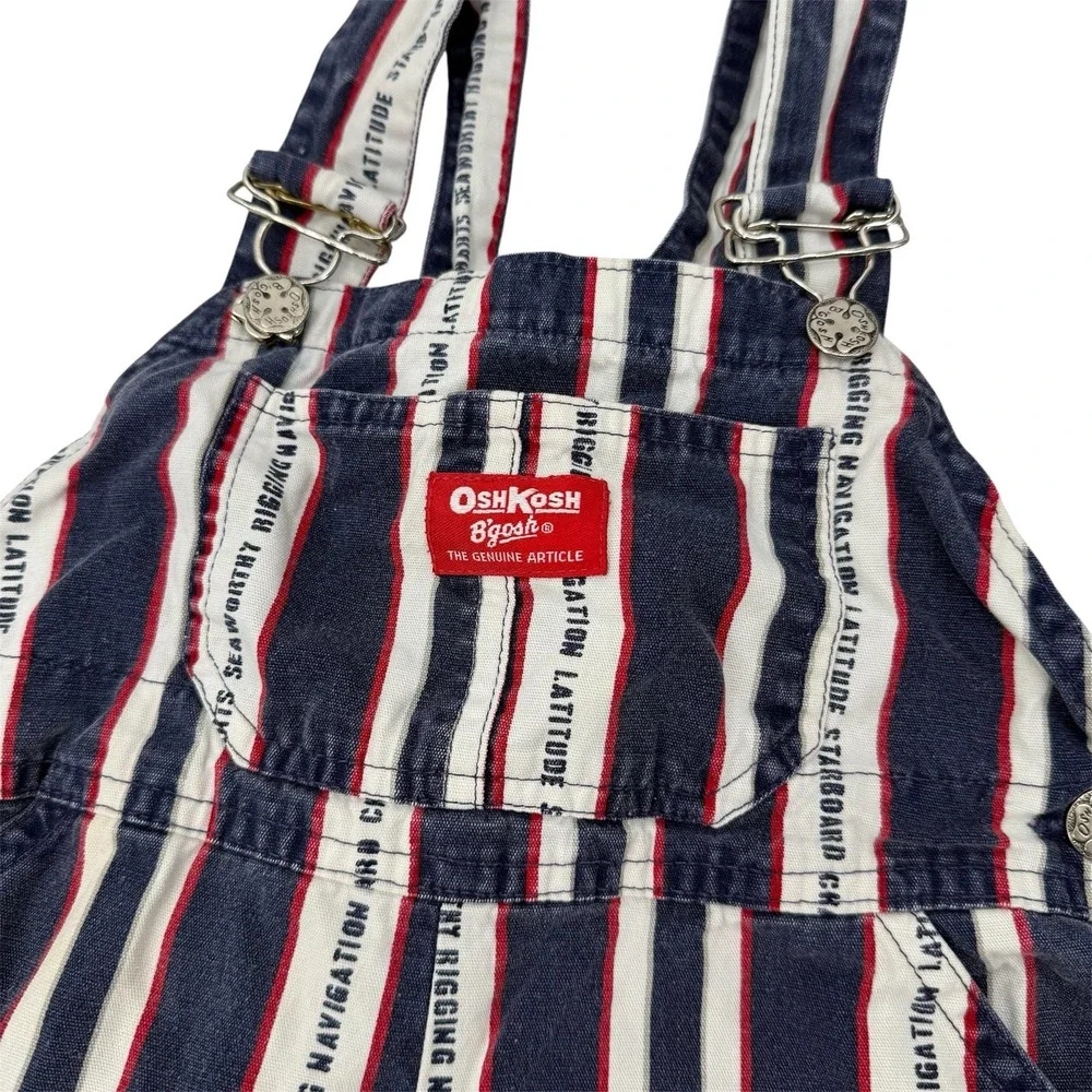 Vintage 90s OshKosh B'gosh Overall Shortall 4T Striped Nautical Ocean Boat Theme